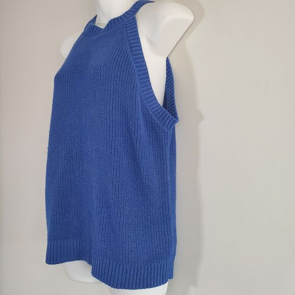 Old Navy Sleeveless Sweater Large Blue Shaker Stitch Knit Halter Casual Capsule - Picture 5 of 11